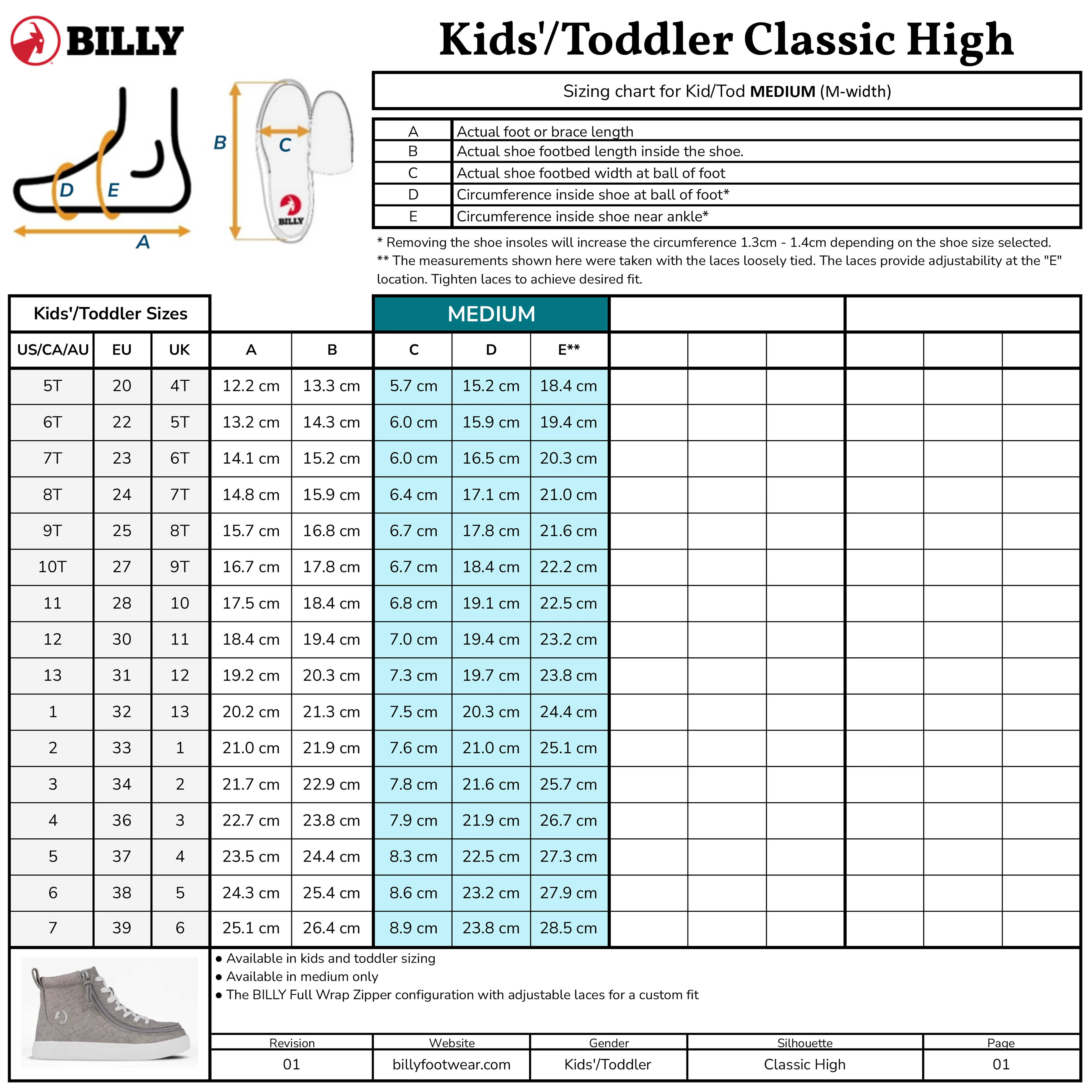 Charcoal/White BILLY Classic Lace High - Image 7